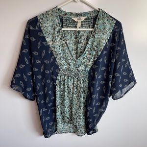 Black Poppy Sheer Floral Boho Blouse Sz S